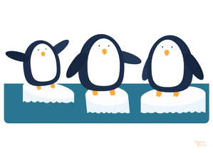 Carte nature, vacances, paysages et animaux Discussion des 3 pingouins